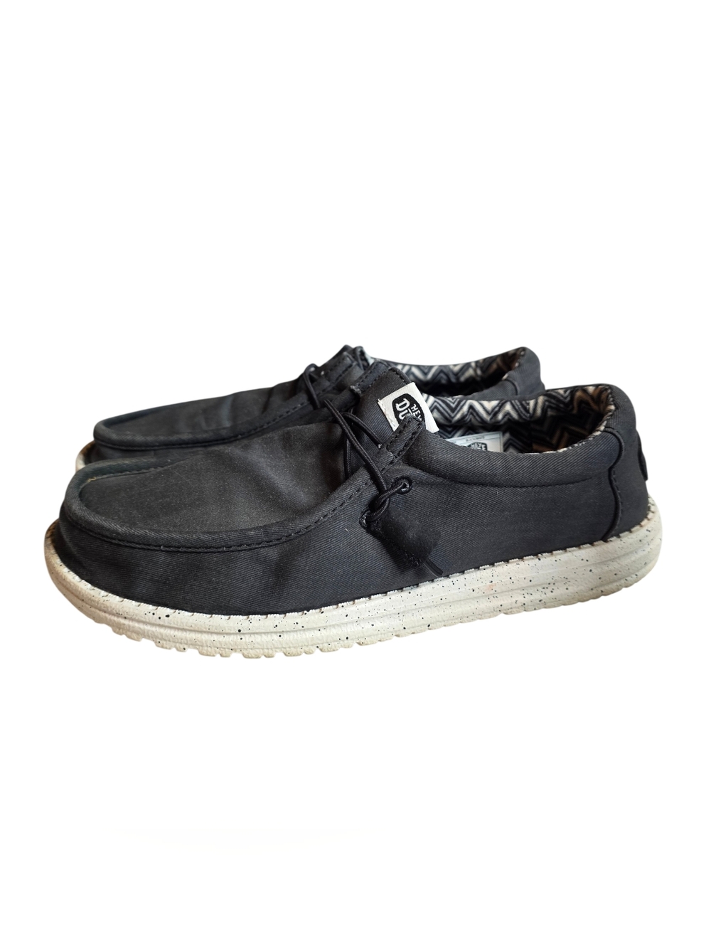 Hey Dude Men's Wally Stretch Canvas shoes Black And White Size 8M